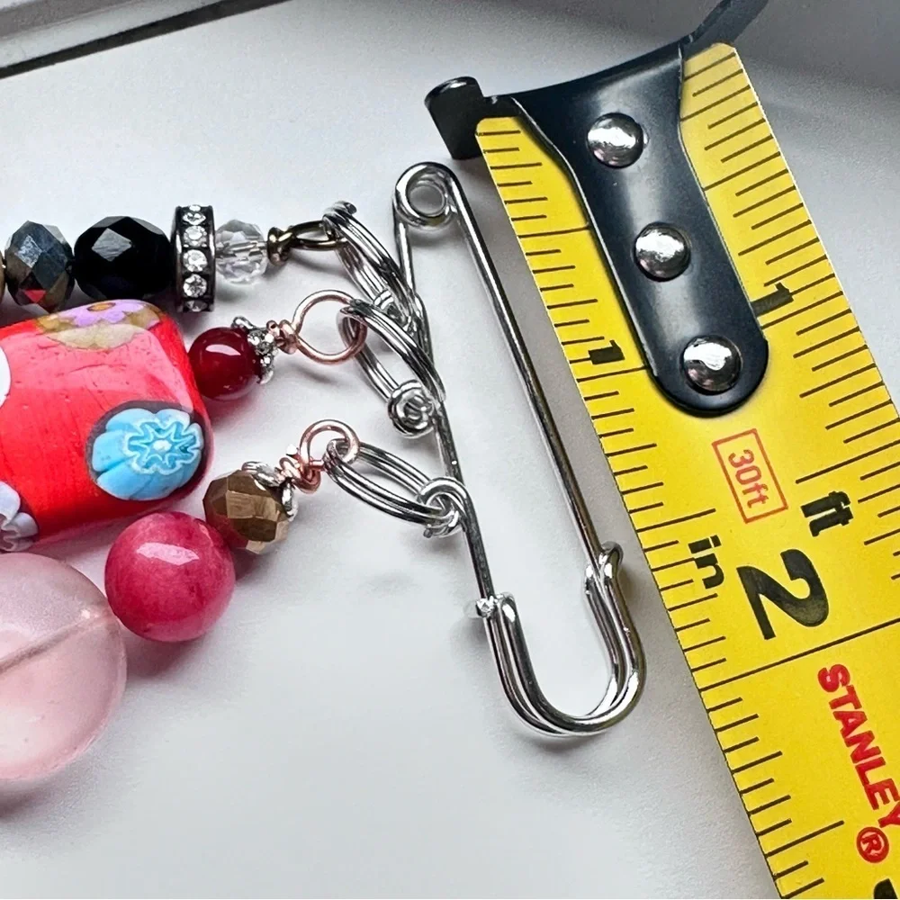 Artisan Glass Bead Brooch | Hand Crafted | Dangle Charm |  Pin Wire-Wrapped OOAK